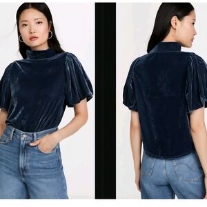 Free People Navy Velvet Blouse
